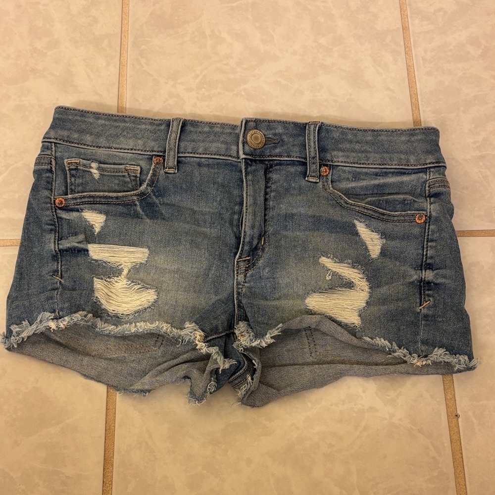 American Eagle Outfitters Blue Distressed Jean Shorts